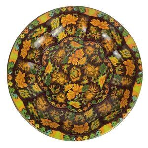 Daher Ware Floral Tin Serving Bowl Brown Orange Made in England 1971